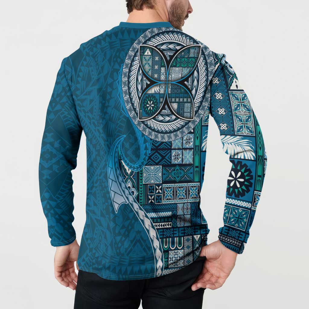 Samoan Siapo Art Tattoo Polynesian Pattern Button Sweatshirt Teal Color - Polynesian Pride