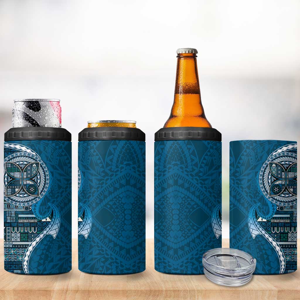 Samoan Siapo Art Tattoo Polynesian Pattern 4 in 1 Can Cooler Tumbler Teal Color LT03 - Polynesian Pride