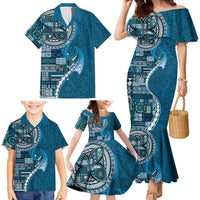 Samoan Siapo Art Tattoo Polynesian Pattern Family Matching Mermaid Dress and Hawaiian Shirt Teal Color - Polynesian Pride
