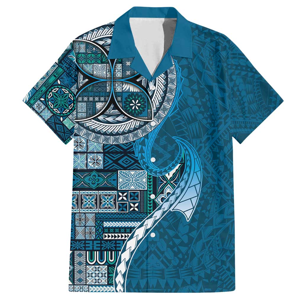 Samoan Siapo Art Tattoo Polynesian Pattern Family Matching Puletasi and Hawaiian Shirt Teal Color - Polynesian Pride