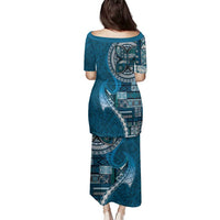 Samoan Siapo Art Tattoo Polynesian Pattern Family Matching Puletasi and Hawaiian Shirt Teal Color - Polynesian Pride