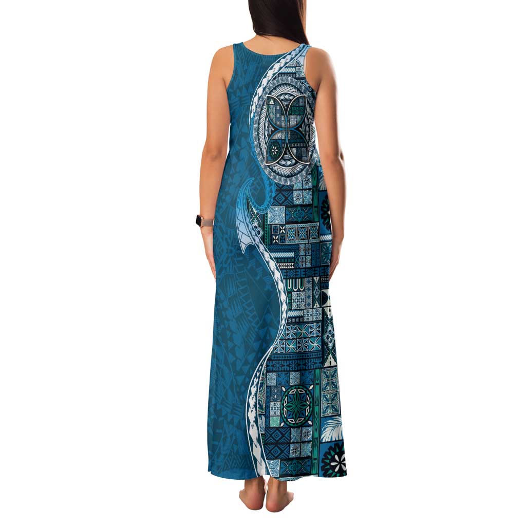 Samoan Siapo Art Tattoo Polynesian Pattern Family Matching Tank Maxi Dress and Hawaiian Shirt Teal Color - Polynesian Pride