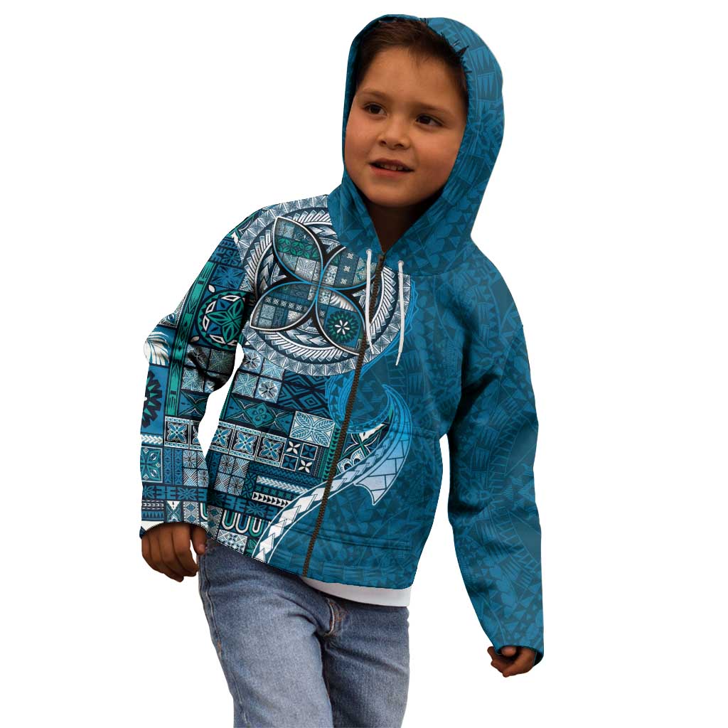 Samoan Siapo Art Tattoo Polynesian Pattern Kid Hoodie Teal Color - Polynesian Pride