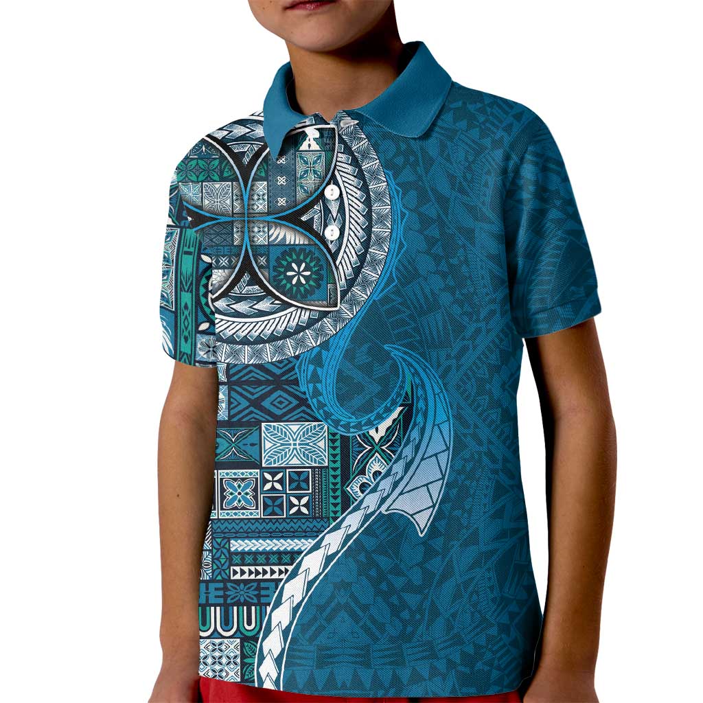 Samoan Siapo Art Tattoo Polynesian Pattern Kid Polo Shirt Teal Color - Polynesian Pride
