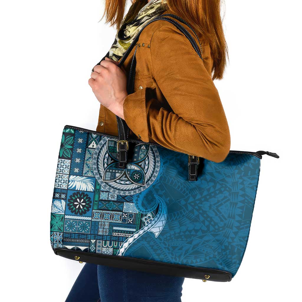 Samoan Siapo Art Tattoo Polynesian Pattern Leather Tote Bag Teal Color LT03 Teal - Polynesian Pride
