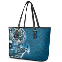 Samoan Siapo Art Tattoo Polynesian Pattern Leather Tote Bag Teal Color LT03 - Polynesian Pride