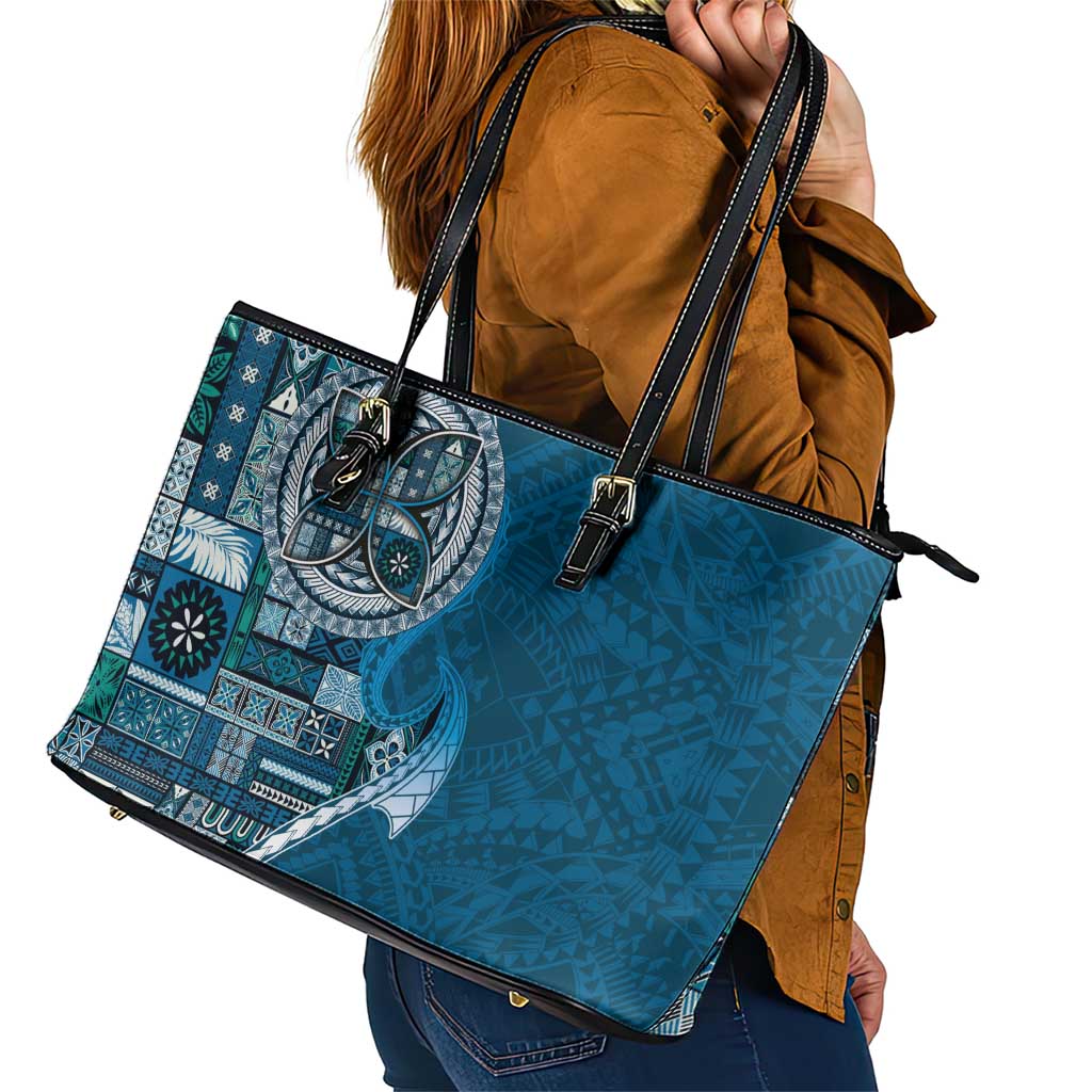 Samoan Siapo Art Tattoo Polynesian Pattern Leather Tote Bag Teal Color LT03 - Polynesian Pride