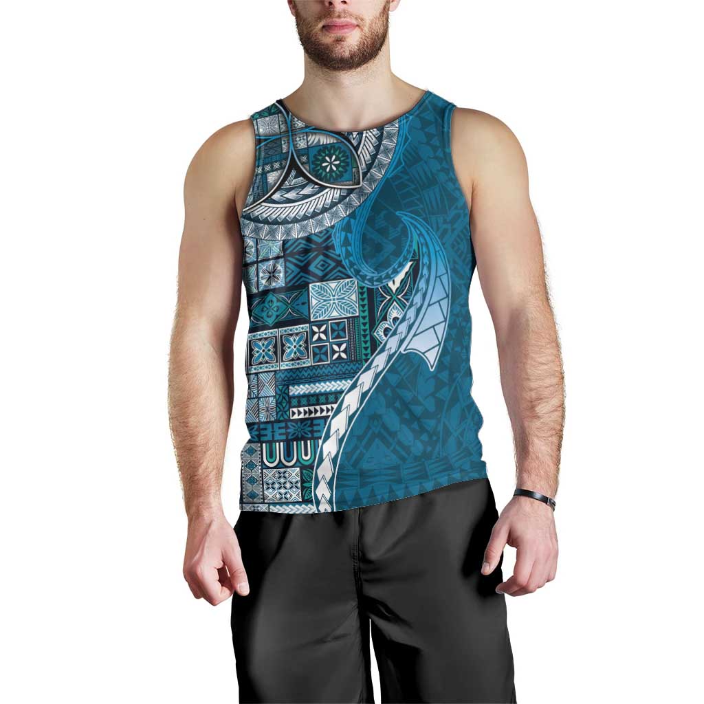 Samoan Siapo Art Tattoo Polynesian Pattern Men Tank Top Teal Color - Polynesian Pride