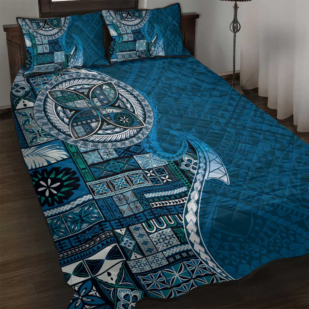 Samoan Siapo Art Tattoo Polynesian Pattern Quilt Bed Set Teal Color - Polynesian Pride