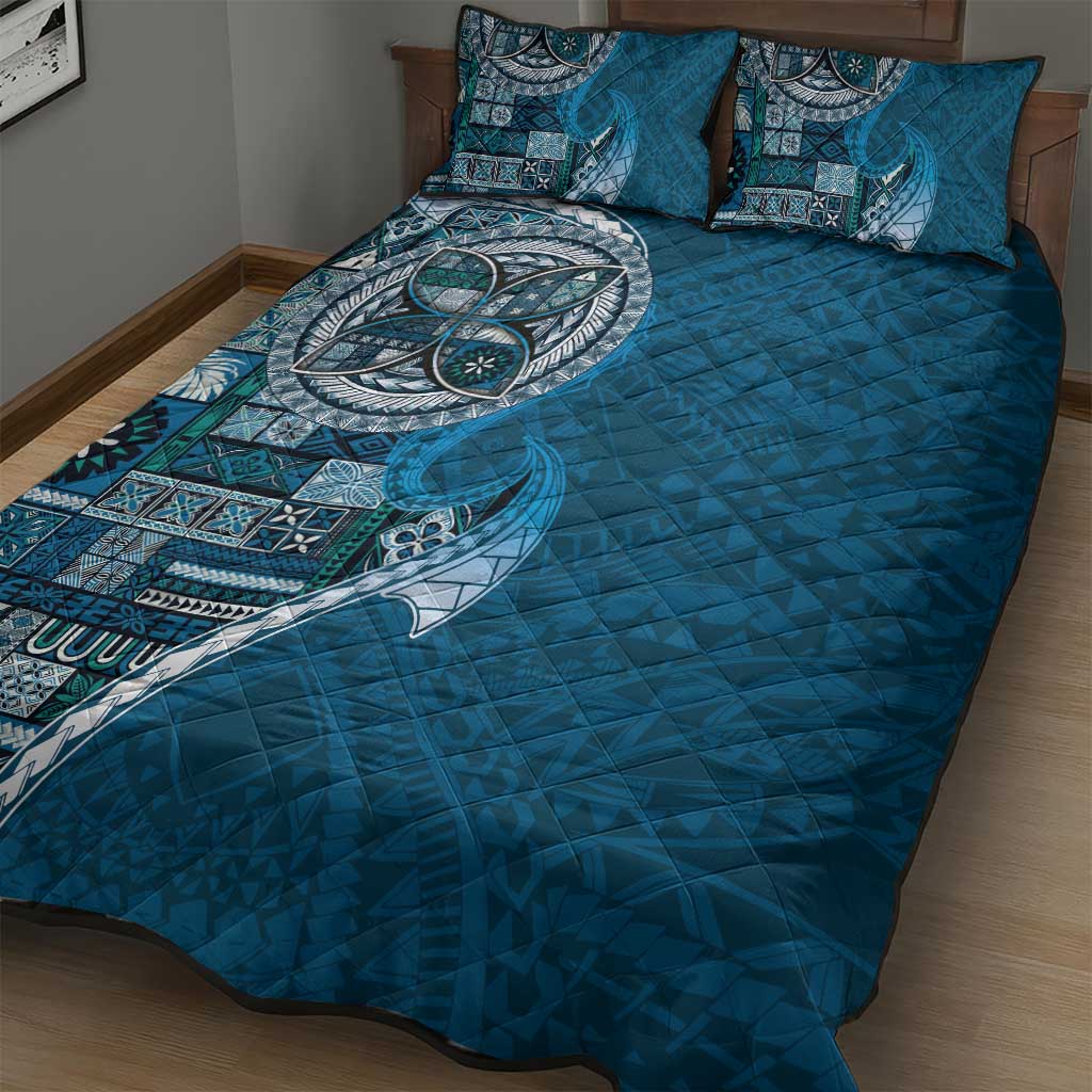 Samoan Siapo Art Tattoo Polynesian Pattern Quilt Bed Set Teal Color - Polynesian Pride