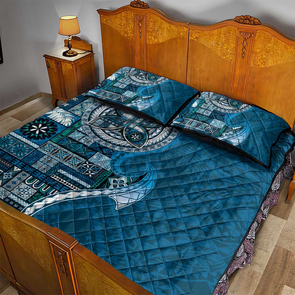 Samoan Siapo Art Tattoo Polynesian Pattern Quilt Bed Set Teal Color - Polynesian Pride