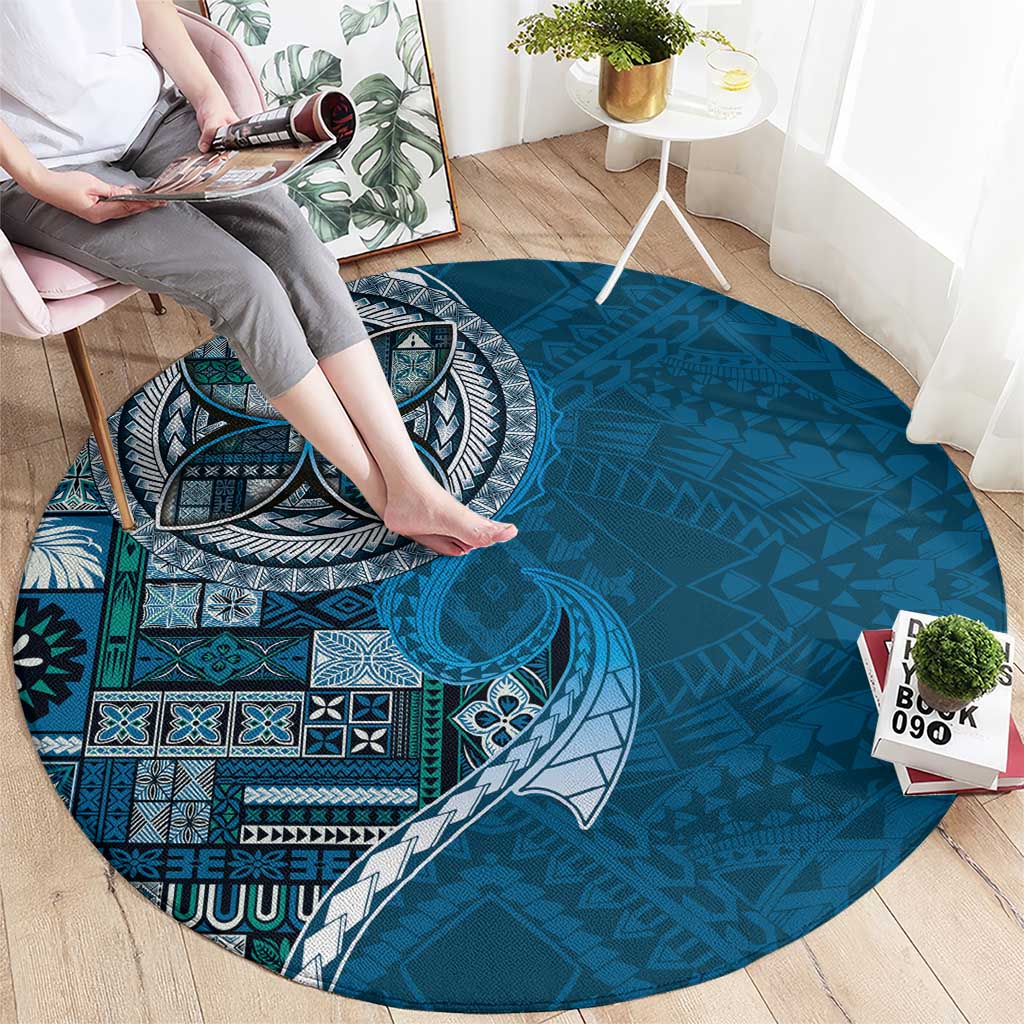 Samoan Siapo Art Tattoo Polynesian Pattern Round Carpet Teal Color - Polynesian Pride