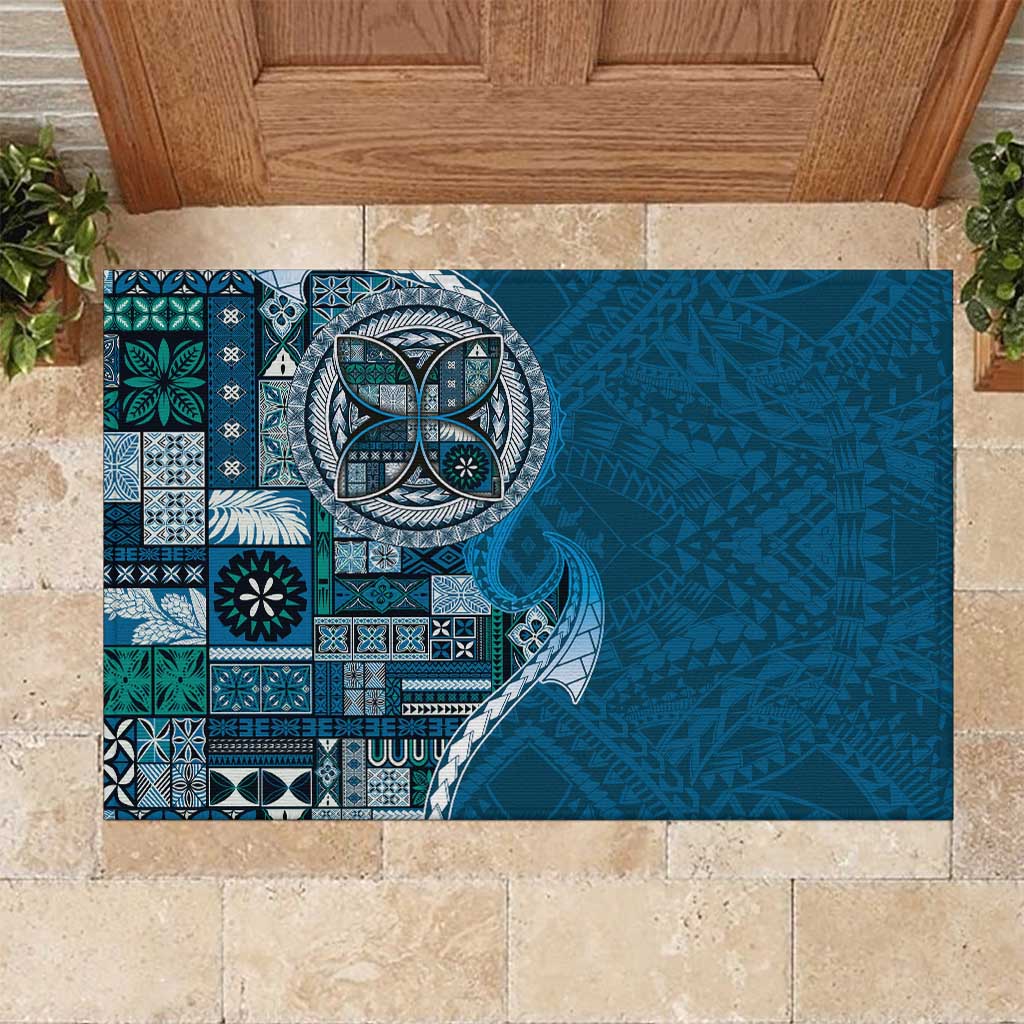 Samoan Siapo Art Tattoo Polynesian Pattern Rubber Doormat Teal Color - Polynesian Pride