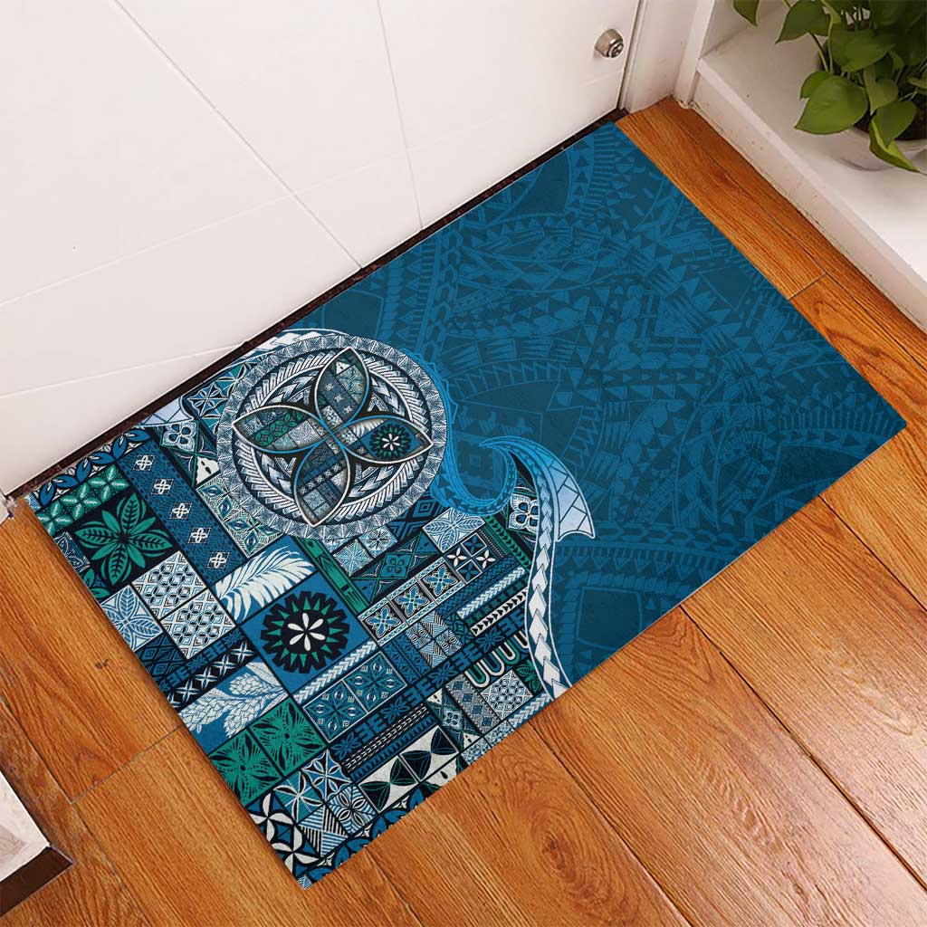 Samoan Siapo Art Tattoo Polynesian Pattern Rubber Doormat Teal Color - Polynesian Pride