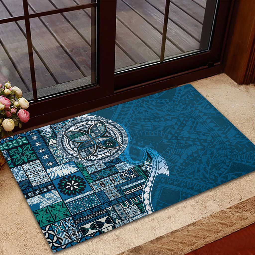Samoan Siapo Art Tattoo Polynesian Pattern Rubber Doormat Teal Color - Polynesian Pride