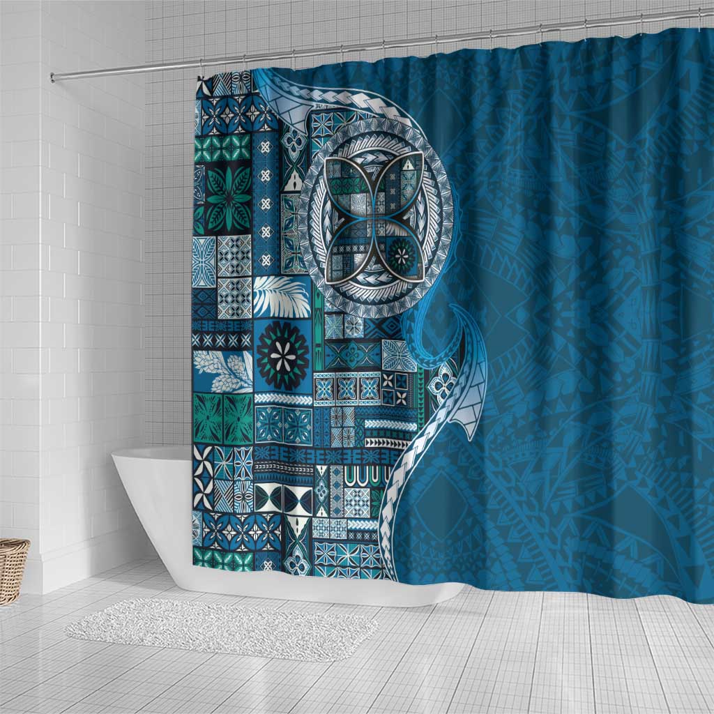 Samoan Siapo Art Tattoo Polynesian Pattern Shower Curtain Teal Color - Polynesian Pride