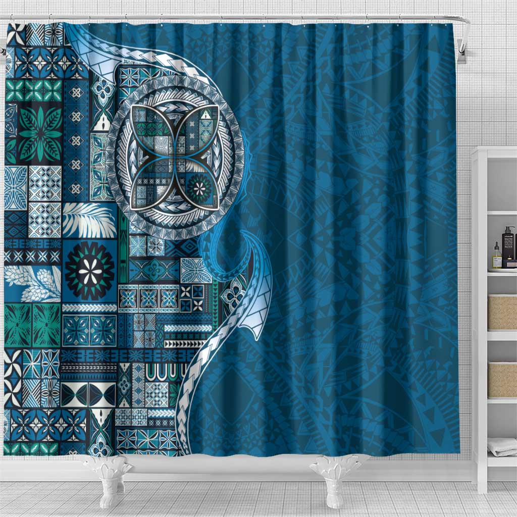 Samoan Siapo Art Tattoo Polynesian Pattern Shower Curtain Teal Color - Polynesian Pride