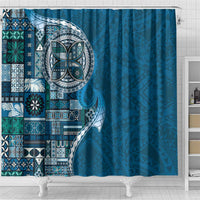 Samoan Siapo Art Tattoo Polynesian Pattern Shower Curtain Teal Color - Polynesian Pride