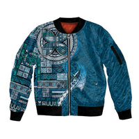 Samoan Siapo Art Tattoo Polynesian Pattern Sleeve Zip Bomber Jacket Teal Color - Polynesian Pride