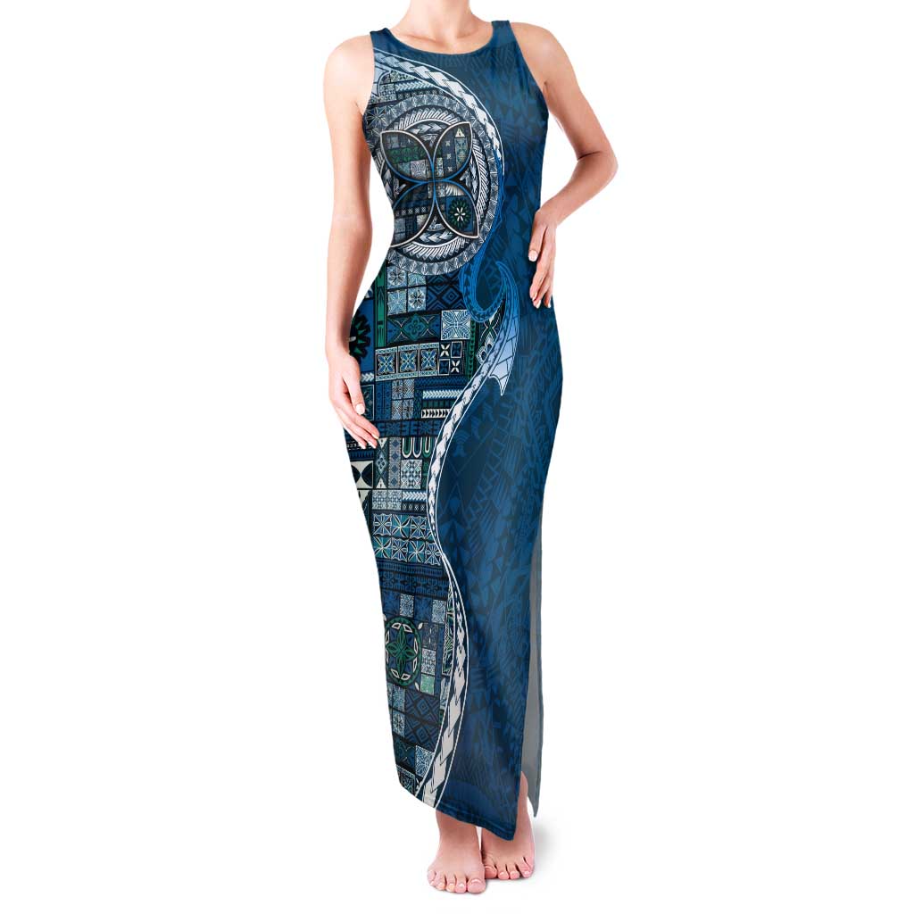 Samoan Siapo Art Tattoo Polynesian Pattern Tank Maxi Dress Teal Color - Polynesian Pride