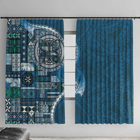 Samoan Siapo Art Tattoo Polynesian Pattern Window Curtain Teal Color LT03 With Hooks Teal - Polynesian Pride
