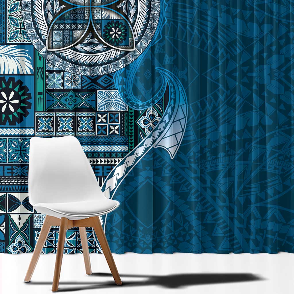 Samoan Siapo Art Tattoo Polynesian Pattern Window Curtain Teal Color LT03 - Polynesian Pride