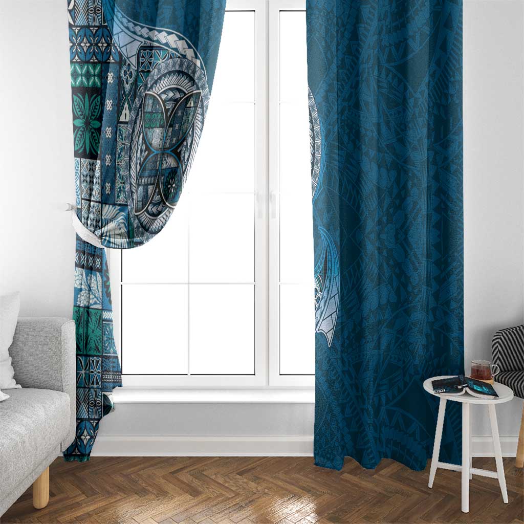 Samoan Siapo Art Tattoo Polynesian Pattern Window Curtain Teal Color LT03 - Polynesian Pride