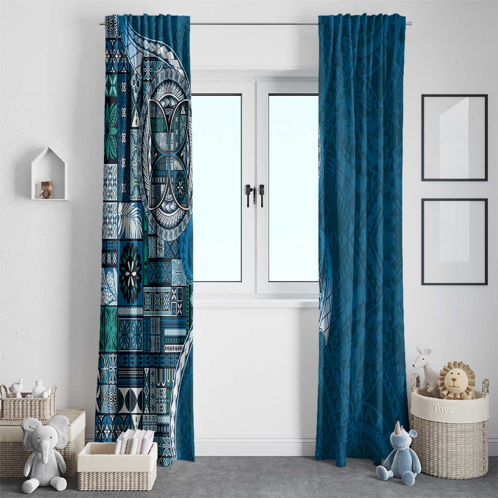 Samoan Siapo Art Tattoo Polynesian Pattern Window Curtain Teal Color LT03 - Polynesian Pride