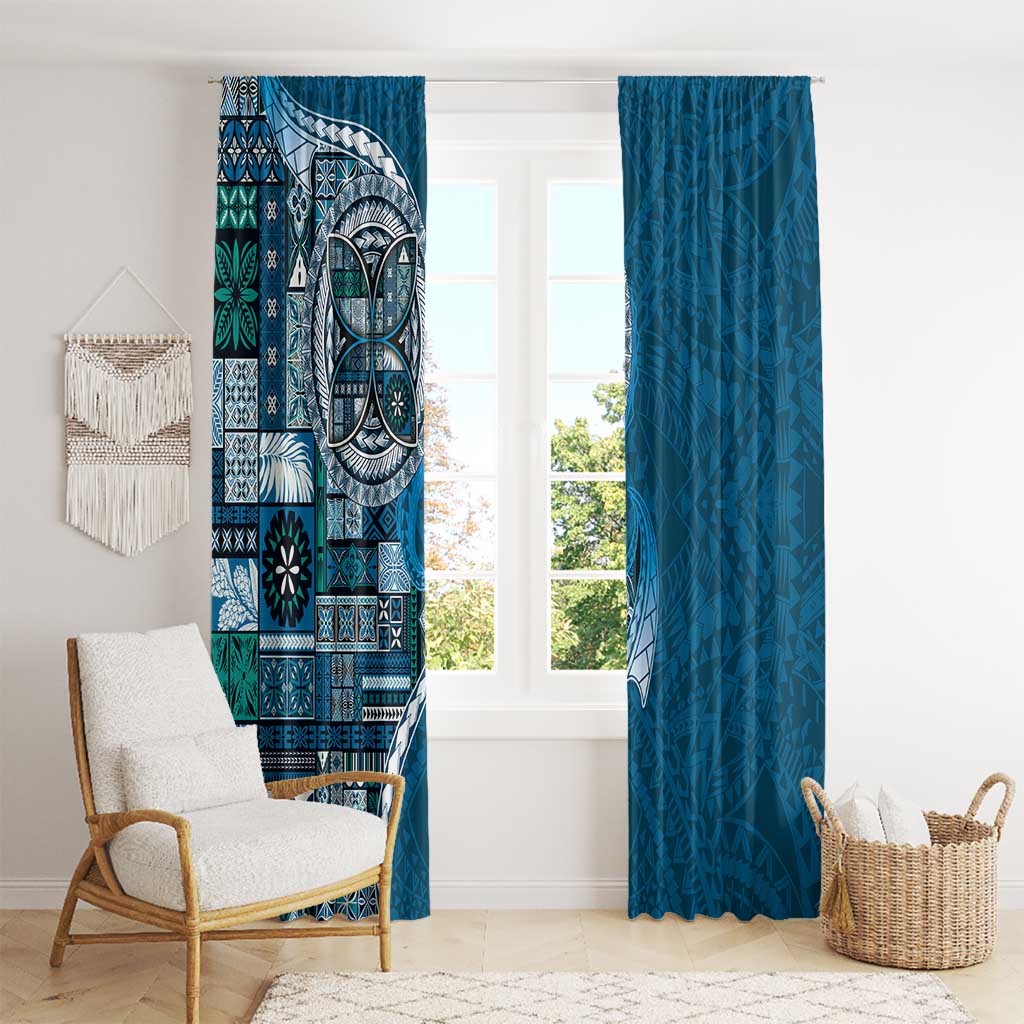 Samoan Siapo Art Tattoo Polynesian Pattern Window Curtain Teal Color LT03 - Polynesian Pride