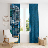 Samoan Siapo Art Tattoo Polynesian Pattern Window Curtain Teal Color LT03 - Polynesian Pride