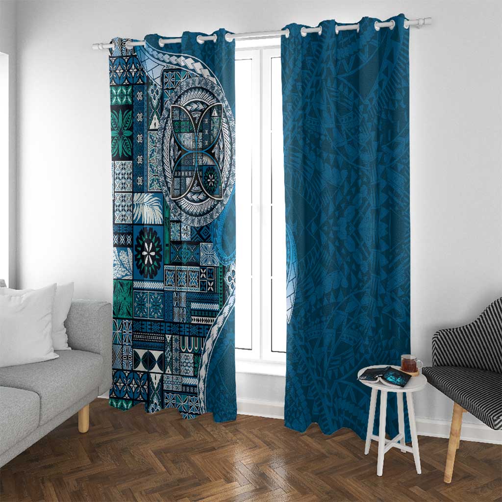 Samoan Siapo Art Tattoo Polynesian Pattern Window Curtain Teal Color LT03 With Grommets Teal - Polynesian Pride