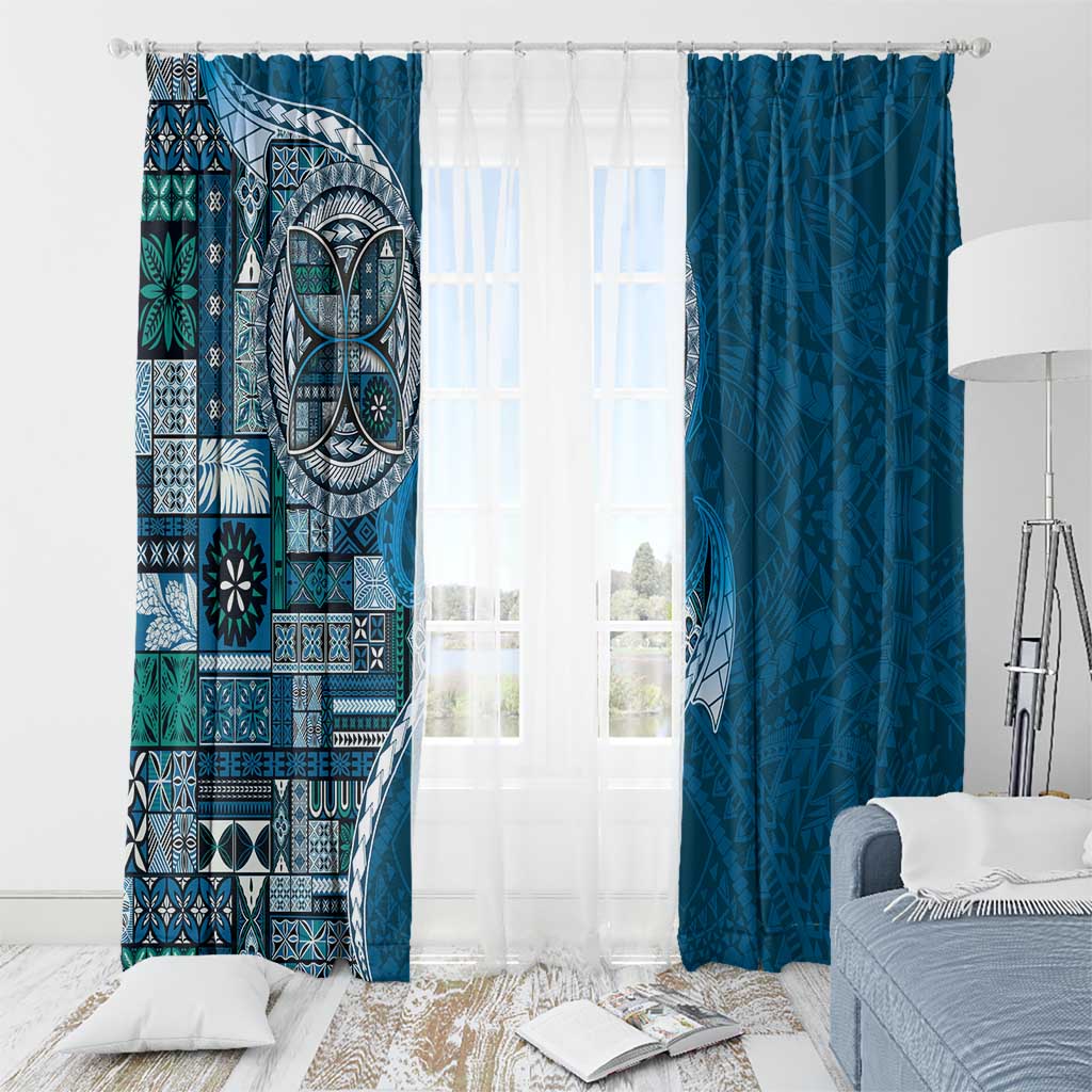 Samoan Siapo Art Tattoo Polynesian Pattern Window Curtain Teal Color LT03 - Polynesian Pride