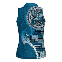 Samoan Siapo Art Tattoo Polynesian Pattern Women Sleeveless Polo Shirt Teal Color - Polynesian Pride