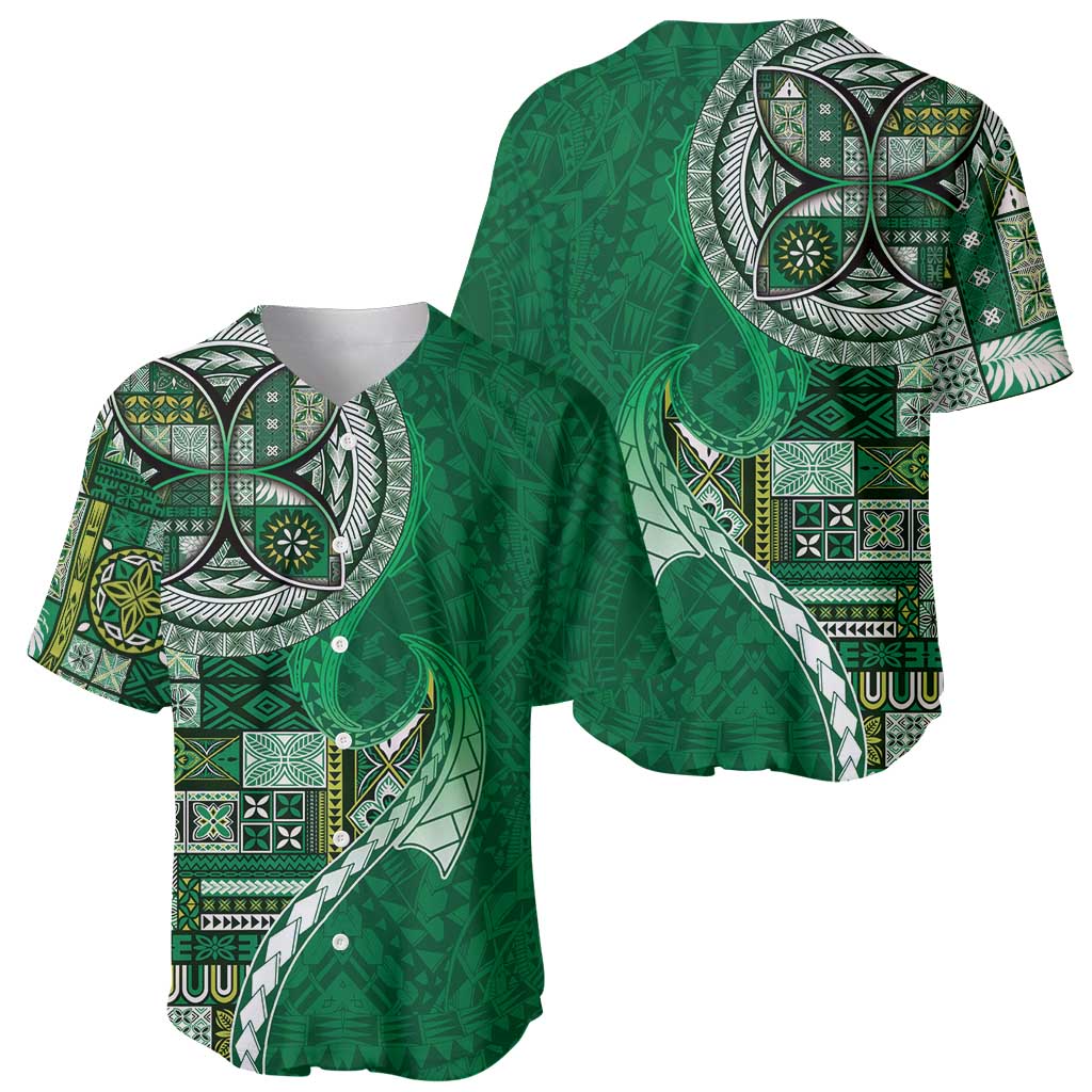 Samoan Siapo Art Tattoo Polynesian Pattern Baseball Jersey Green Color - Polynesian Pride