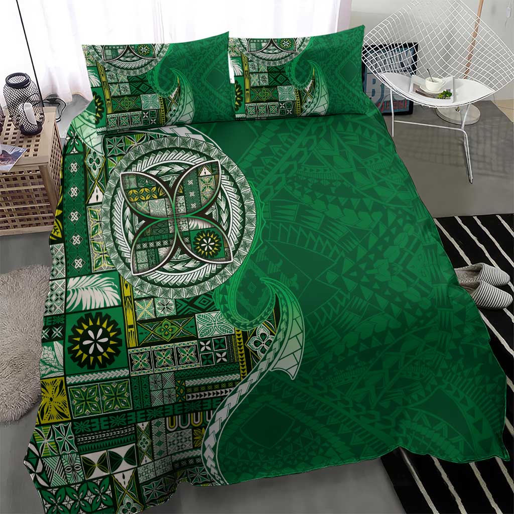 Samoan Siapo Art Tattoo Polynesian Pattern Bedding Set Green Color - Polynesian Pride