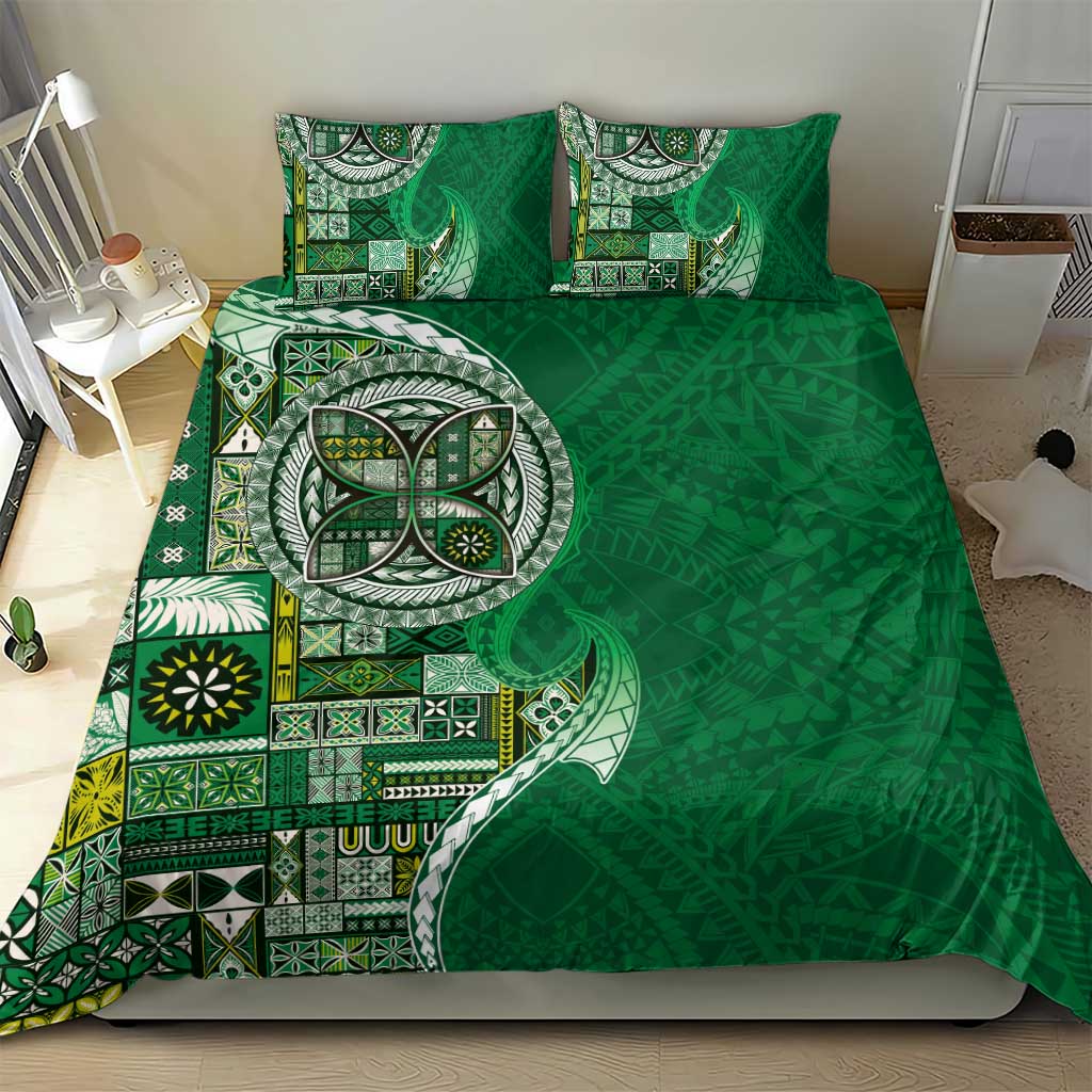 Samoan Siapo Art Tattoo Polynesian Pattern Bedding Set Green Color - Polynesian Pride