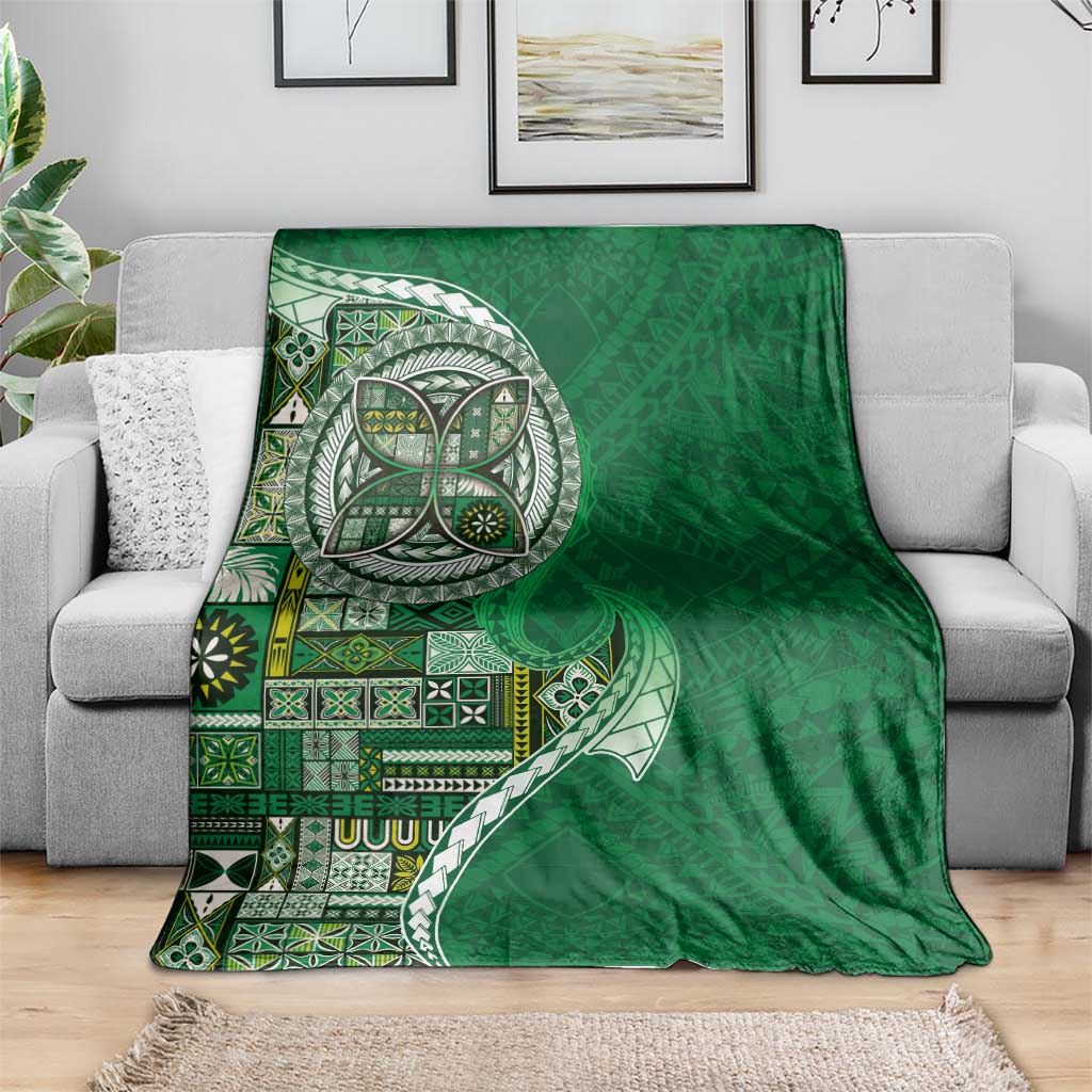 Samoan Siapo Art Tattoo Polynesian Pattern Blanket Green Color - Polynesian Pride