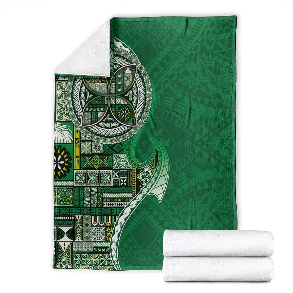 Samoan Siapo Art Tattoo Polynesian Pattern Blanket Green Color - Polynesian Pride