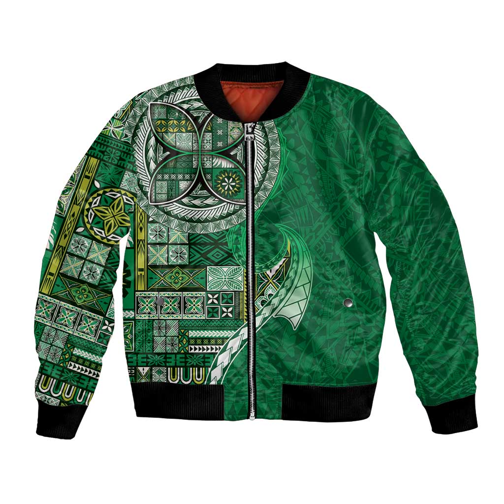 Samoan Siapo Art Tattoo Polynesian Pattern Bomber Jacket Green Color - Polynesian Pride