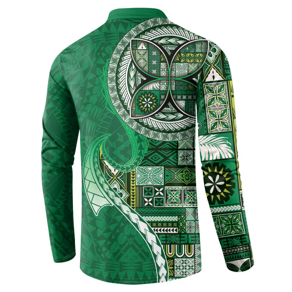 Samoan Siapo Art Tattoo Polynesian Pattern Button Sweatshirt Green Color - Polynesian Pride