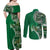 Samoan Siapo Art Tattoo Polynesian Pattern Couples Matching Off Shoulder Maxi Dress and Long Sleeve Button Shirt Green Color - Polynesian Pride