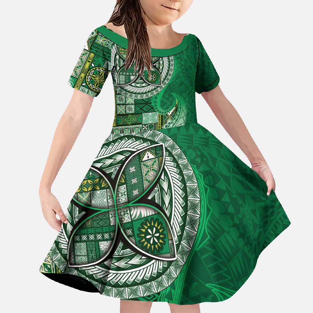Samoan Siapo Art Tattoo Polynesian Pattern Family Matching Mermaid Dress and Hawaiian Shirt Green Color - Polynesian Pride