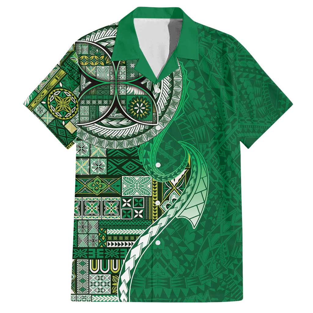 Samoan Siapo Art Tattoo Polynesian Pattern Family Matching Puletasi and Hawaiian Shirt Green Color - Polynesian Pride