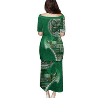 Samoan Siapo Art Tattoo Polynesian Pattern Family Matching Puletasi and Hawaiian Shirt Green Color - Polynesian Pride
