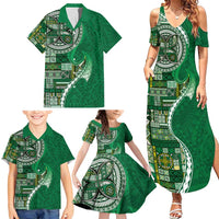 Samoan Siapo Art Tattoo Polynesian Pattern Family Matching Summer Maxi Dress and Hawaiian Shirt Green Color - Polynesian Pride