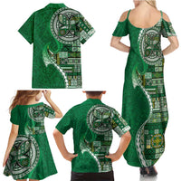 Samoan Siapo Art Tattoo Polynesian Pattern Family Matching Summer Maxi Dress and Hawaiian Shirt Green Color - Polynesian Pride