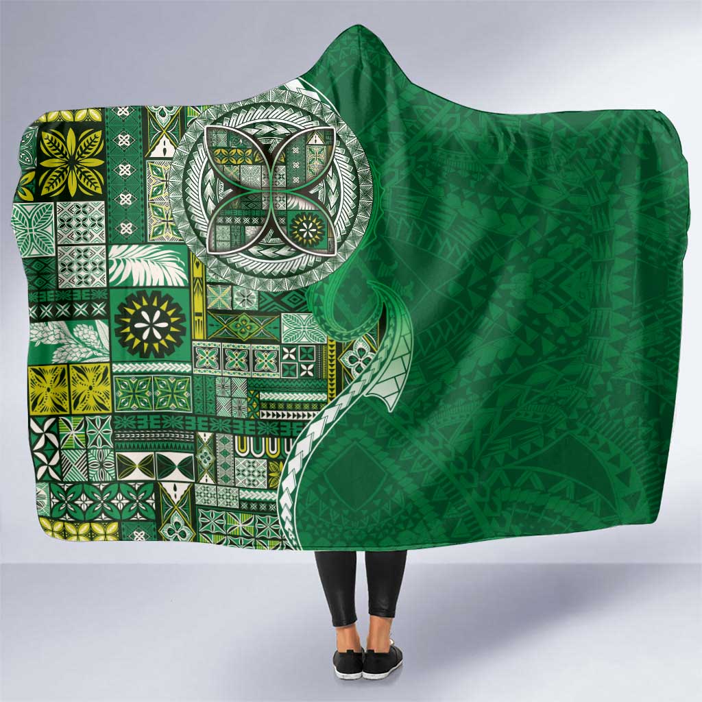 Samoan Siapo Art Tattoo Polynesian Pattern Hooded Blanket Green Color - Polynesian Pride