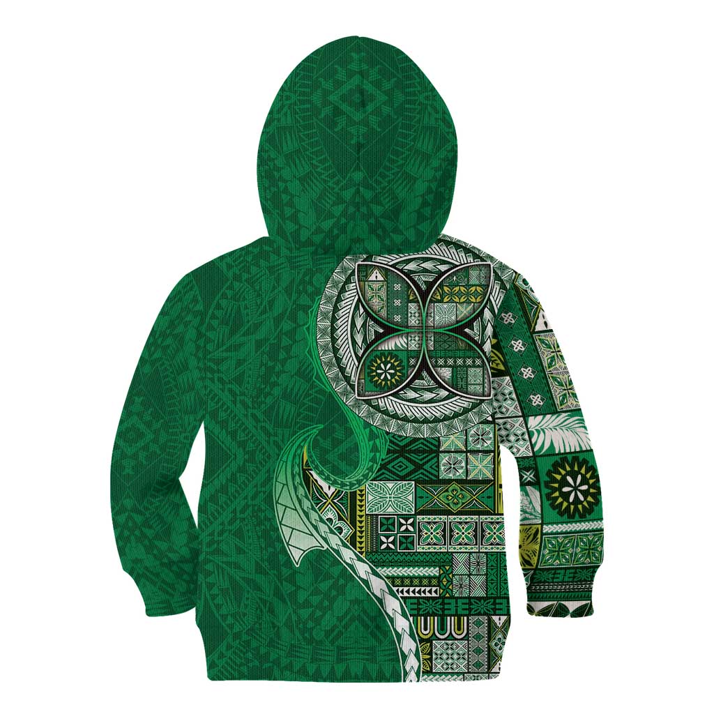 Samoan Siapo Art Tattoo Polynesian Pattern Kid Hoodie Green Color - Polynesian Pride