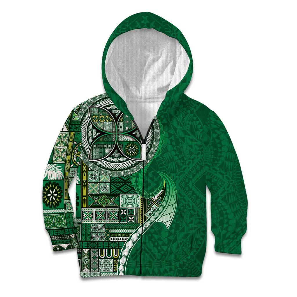 Samoan Siapo Art Tattoo Polynesian Pattern Kid Hoodie Green Color - Polynesian Pride