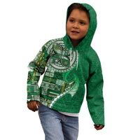 Samoan Siapo Art Tattoo Polynesian Pattern Kid Hoodie Green Color - Polynesian Pride